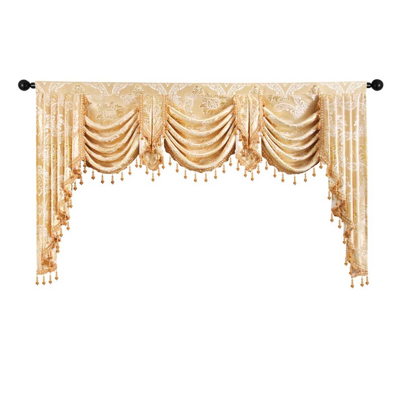 ELKCA Golden Jacquard Swag Waterfall Valance Luxury Curtain Valance for