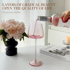 Pink Crystal Slanted Wine Glasses Stemware Set of 2 - Handcrafted, Lead-Free, Perfect for Special Occasions & Everyday Use, Gift-Ready Packaging, 500ml Capacity