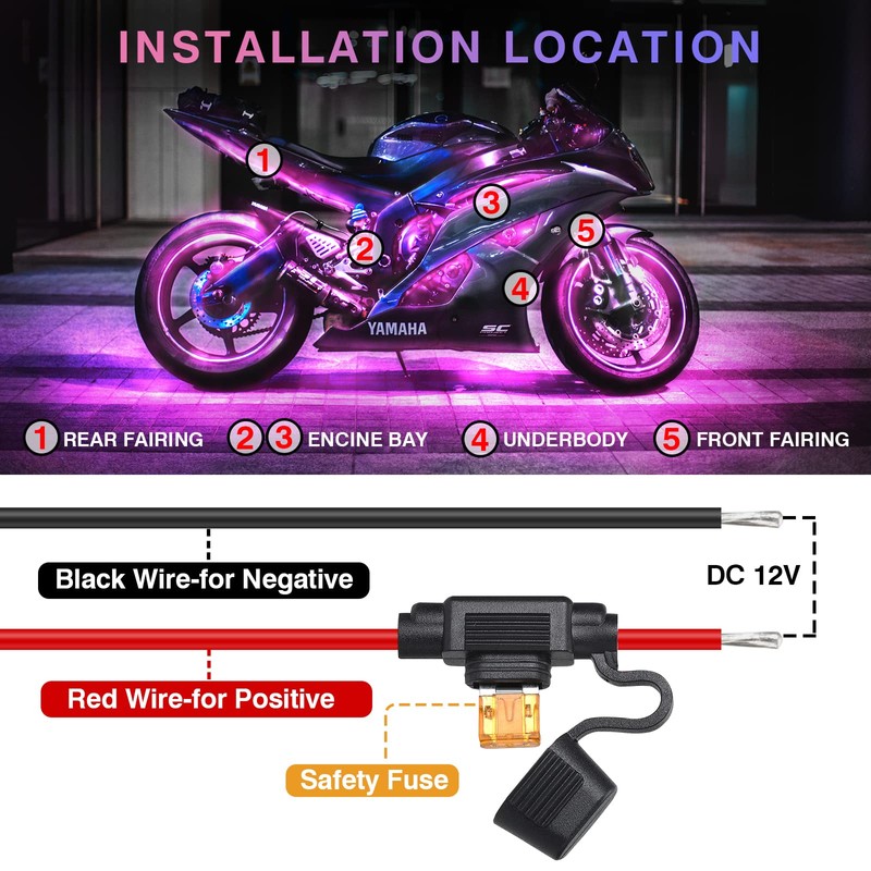 LD DARKEAGLE 8PCS Segmented Motorcycle LED Lights Kit with Brake