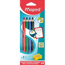 Maped Wooden Dry Erase Whiteboard Pencils x4 + Blister Sharpener