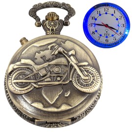 Cool Motorcycle Design Pocket Watch with LED Lights, Creative Quartz Arabic Numeral Dial for Men's Pocket Watch