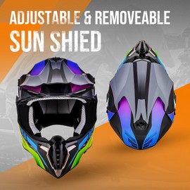 OUMURS Adult ATV Dirt Bike Helmet with Gloves & Mask Adjustable Sun Visor Motorcycle Adult Helmet Off-Road Motocross Downhill Moped MX for Unisex-Adult-Mutiple Black, M