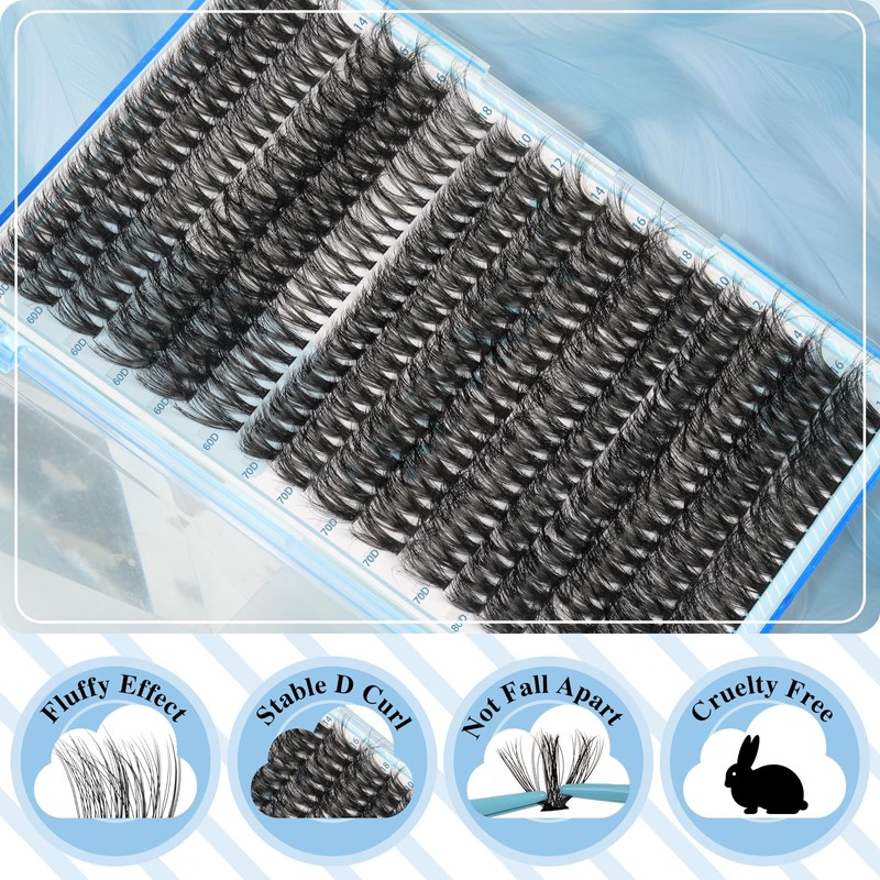 KevKev 3D Lash Extension Kit 320pcs Lash Clusters Kit 60D+70D+80D