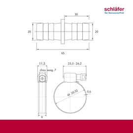 Schläfer 672211 | Verbindungsstück, Schlauchverbinder für Wasch und Spülmaschinen-Ablaufschläuche D.19 mm - (3/4) mit Schlauchschellen Ablaufschlauch Waschmaschine, Schlauchverbind für 3/4-Schlauch