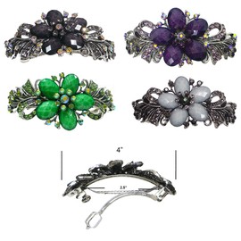 Set of 4 jcgy Combo 3 Styles Large Crystal Thick Hair Barrettes for Women 0052-4darkTaupePurpleGreenOCjetCtr