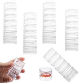 BEANPRECOY 5 Set 7 Layer Stackable Round Plastic Containers, Stackable Cosmetic Jars, Pill Box, Clear Plastic Round Storage Jars with Screw Cap Lid for Beads, Buttons, Small Jewelry Findings