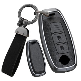 ontto 3 Buttons Leather Key Fob Cover fit for Nissan Qashqai Altima Teana Ariya X-Trail t33 Qashqai J12 2022 2023 Keychain Accessories Zinc Alloy Smart Key Case Shell Holder Bag Keyring Black A