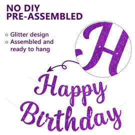 RICHHHA Glitter Happy Birthday Banner with Honeycomb Balls,Circle Dot Garland Hanging Swirls,Happy Birthday Party Decorations for Women Men Kids Boys Girls,NO-DIY,Purple White