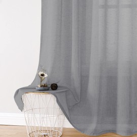 MISS SELECTEX Natural Linen Sheer Curtains for Living Room Elegant Solid Window Drapes Grommet Top Light Filtering Curtains Window Voile Linen Textured Panels for Bedroom 2 Panels 52Wx84L Dark Grey