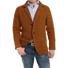 Aoysky Men's Shawl Collar Cardigan Sweater Button Down Knitwear with Pockets Camel