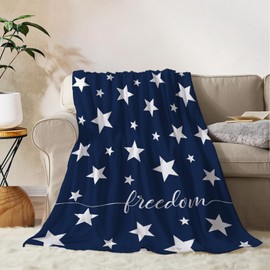 YeeJu Patriotic Throw Blanket 4th of July Memorial Day Fourth of July Throw Blanket for Couch Bed Soft Fuzzy Fleece Blankets Stars and Stripes White Blue Independence Veteran Day Blanket 50x60
