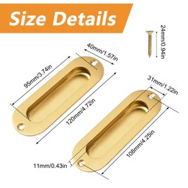 MOROBOR 2 PCS Recessed Cabinet Handles, Gold Stainless Steel Oval Knob with Screws, Exposed Installation Embedded Pull Handle for Wardrobe Drawer Flush Sliding Door -120 mm/4.72 in