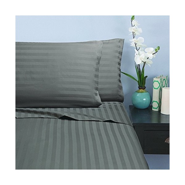 Elegant Comfort Silky-Soft 1500 Thread Count Egyptian Quality Wrinkle-Free 4-Piece Stripe Sheet Set , King Gray