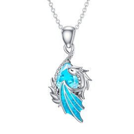 LONAGO Dragon Necklace Birthstone Wyvern Dragon Pendant Necklace Jewelry Gift for Women (March - Aquamarine)