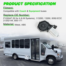 LEAPTREND 113260 Bus Electric Passenger Door Motor P100047 Fit for A & M Systems, Compatible with Coach & Equipment Buses, Replace 13260 21252144 6092-ECC 800-171
