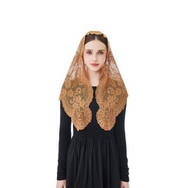 Wgior Elegant Lace Chapel Veil for Women - Floral Design, Traditional Prayer Headscarf, Church or Religious Events (Brown)