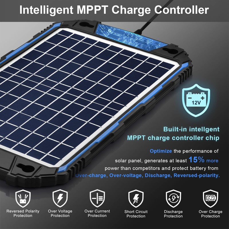 SUNER POWER Waterproof 10W 12V Solar Battery Charger & Maintainer