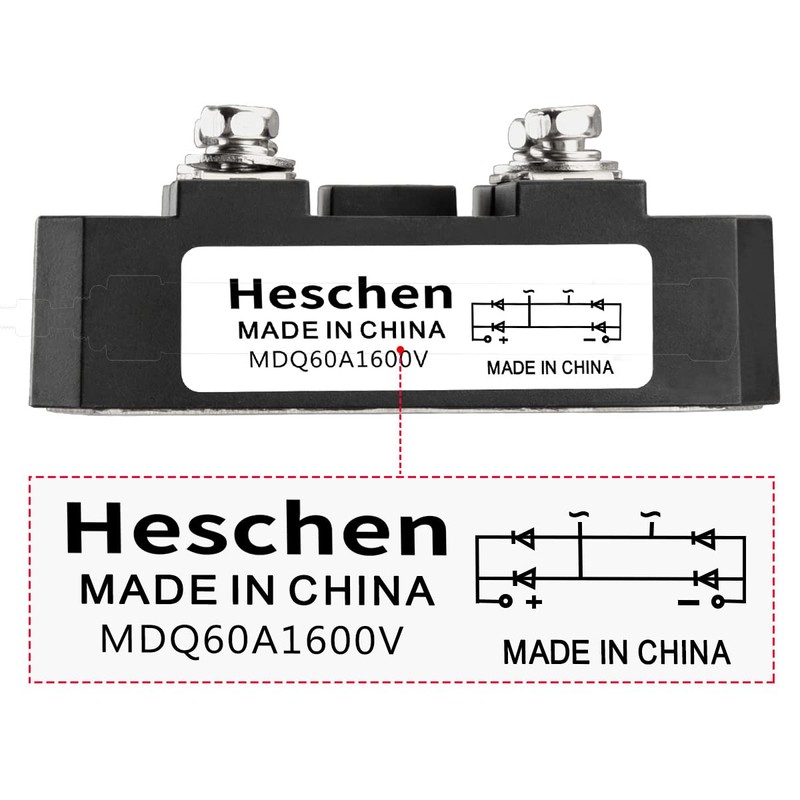 Heschen Single Phase Bridge Rectifier, MDQ-60A, 60A 1600V, Solid Wave,