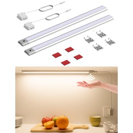 Joyzy 2 Pack Hand Wave Under Cabinet Lighting Plug in, 17'' Dimmable Under Counter Lights for Kitchen, Sink LED Light Indoor with 5 Color Temps, IR Sensor and Memory Function for Stove, Desk, Cabinets