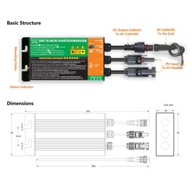 SOGTICPS 350 W Mains-Coupled Solar Inverter MPPT Pure Sine Wave DC18V-50V Input AC180-260V Output for 36V Solar Panel