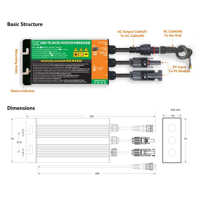 SOGTICPS 350 W Mains-Coupled Solar Inverter MPPT Pure Sine Wave