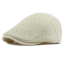 YAMEE Beret Men's Straw Summer Hat, Breathable, Beret Hat, Women's Vintage Leisure Cap, Flat Cap, Men's Adjustable, Newsboy Flat Cap, Unisex for Beach, Holiday, Gardening (55 cm - 59 cm), beige