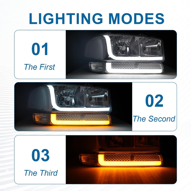 Fullux LED DRL Headlights Assembly Compatible with 1999-2007 GMC Sierra/2000-2006