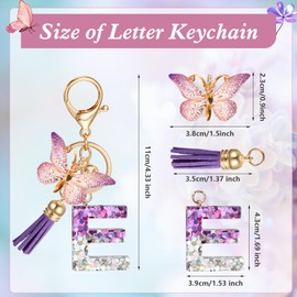JSRQT Initial Letter K Keychain, Purple Sequins Resin Alphabet Letter Keyrings for Women Girls with Butterfly Tassel Pendant Design, Fashion Key Chain Bag Charm for Handbags Backpacks Car Key Decor