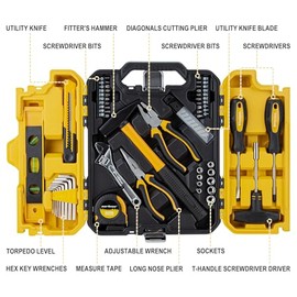 CARTMAN 57-Piece Home Tool Kit, Yellow Household Tool Set With Storage Case | Complete household tool assortment for home repair, maintenance, DIY projects, furniture setup, and daily fixes in tool case