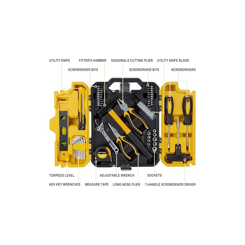 CARTMAN 57-Piece Home Tool Kit, Yellow Household Tool Set With