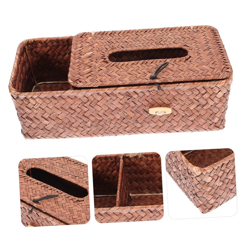 Mobestech Woven Tissue Box Cover Multifunctional Remote Control Organizer for