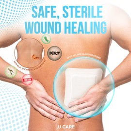 JJ CARE Adhesive Island Dressing [Pack of 50], 6x6 Sterile Bordered Gauze Dressing, Breathable Island Wound Dressing Individually Wrapped with Highly Absorbent Non-Stick Center Pad