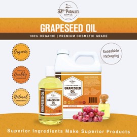ORGANIC GRAPESEED OIL (8 oz) Cold Pressed Unrefined | 100% Pure Natural, Non-GMO | Available in Bulk | Skin, Hair, Face, Carrier Oils, Soap Making | 8 FL OZ