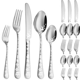 Vilihkc Christmas Style Silverware Set,20 Piece Stainless Steel Flatware Set, Kitchen Utensil Set Service for 4,Tableware Cutlery Set for Home and Restaurant,Dishwasher Safe