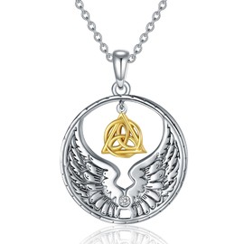 YAFEINI Angel Wing Heart Necklaces for Women Girls White Gold Plated Silver Tone Pendant Necklaces Celtic Jewellery Gifts for Mom Girlfriend Wife Her (Angel Wing Necklace)