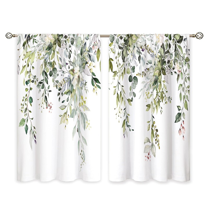 oolygoo Eucalyptus Botanical Leaves Floral Kitchen Window Curtains Over Sink
