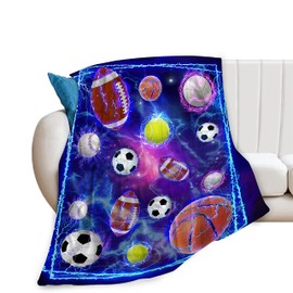 Soccer Sports Throw Blanket Ultra Soft Cozy Plush Baseball Basketball Football Fleece Blankets Lightweight Fuzzy Blanket Stuff for Boys Girls All Season Gifts for Bed Couch Sofa Kids Adults 50"x40"