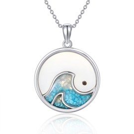 URONE Waves/Mountain Chains Sterling Silver Mustard Seeds Turquoise Ocean/Mountain Chain Crystal Pendant Necklace Jewellery Gifts for Women, Sterling Silver, No Gemstone