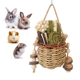 FBIRDY Rabbit Chew Toys Natural Grass Hanging Basket Chews Bunny for Guinea Pigs Chinchillas Hamsters Rats and Other Small Pets Teeth Grinding Toy