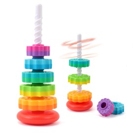 Riuja Baby Spinning Stacking Toys, 1-3 Rainbow Ring Stacker Montessori Toys for Babies, Sensory Toys for Toddlers, Christmas and Birthday Gifts Suitable for Boys and Girls