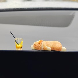Small Cat Ornament Dashboard Decorations, Cute Dog Car Accessories Interior Dashboard Accessories, Drinks Car Dash Decor for Women/Men