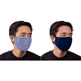 Auliné Collection 2PK Fashion Face Mask Made in USA Cotton Fabric Washable Reusable, 2PK Denim/Navy