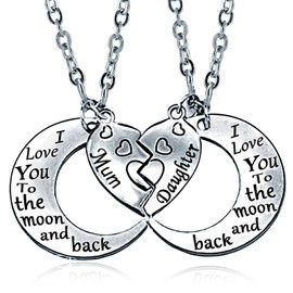 Sunwuun 2 Pcs Mother Daughter Gifts Heart Matching Necklace Set for Mum Mothers Day Gifts Birthday Christmas Presents for Mum and Daughter (Mum 1)