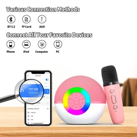 Heroange Karaoke Microphone Machine Toys for Kids Adults, Mini Portable Bluetooth Speaker with 2 Wireless Mics, Christmas Birthday Gifts for Boys Girls Ages 3 4 5 6 7 8 9 10 11 12+ Year (Pink)