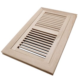 Oak Floor Register for 6x12 Inch Duct Holes - Flush Mount Floor Vent with Metal Damper - White Wooden Vent Covers for Home Floor - 0.8 Inch Thickness - Unfinished