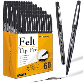WOSWEL Black Felt Tip Pens - 60 Pack, 0.7mm Medium Point Pens for Journaling, Note Taking, Planner, Writing, Drawing