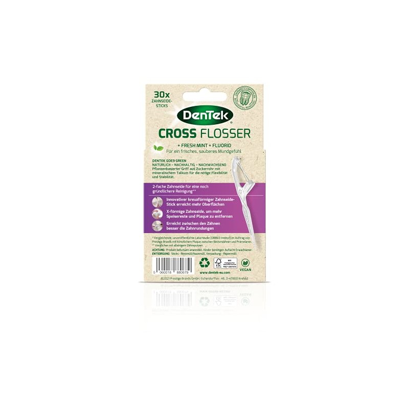 Dentek Cross Flosser - Plant-Based Dental Floss Sticks - Tear-Resistant