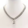 VERA Silver Cuban Chain Choker Style Necklace With Real Pad