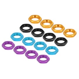 QUARKZMAN Aluminium 17 mm RC Wheel Nut Thread M12 x 1.0 mm Hexagonal Wheel Nuts RC Wheel Nut for 1/8 RC Model Car Truck Offroad Car Upgraded Parts Pack of 16 (Black/Gold/Blue/Purple)