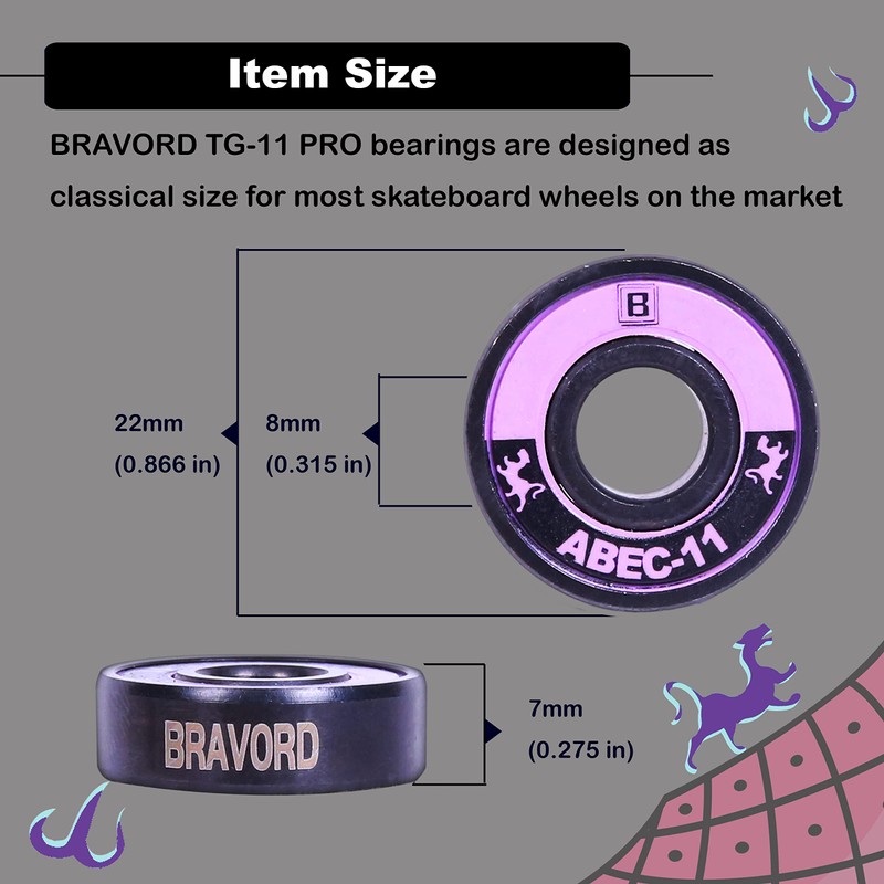 BRAVORD TG11PRO Skateboard Bearings, Black Ceramic Ball Bearings with Washers